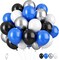 35 Pack Blue and Black Balloons with Silver Confetti – 12 Inch Dark Blue, Black & Chrome Silver Latex Balloons – USA 250th Anniversary Patriotic Gala & 2026 Graduation Decor – Boys Birthday & Navy Baby Shower Supplies